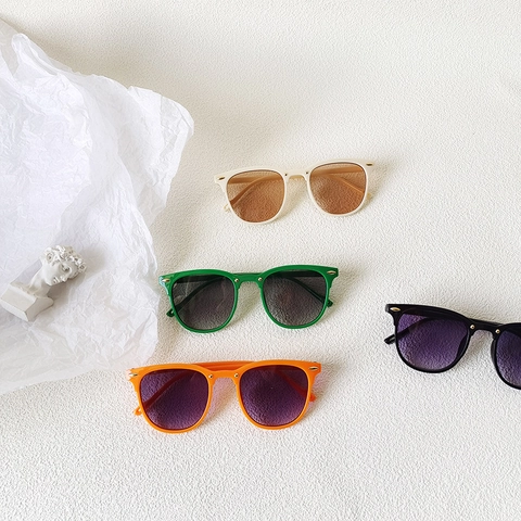 Kids Sunglasses Vintage Square UV Protection Fashion Colorful Resin Frame For Boys Girls Toddler Rivet Detail