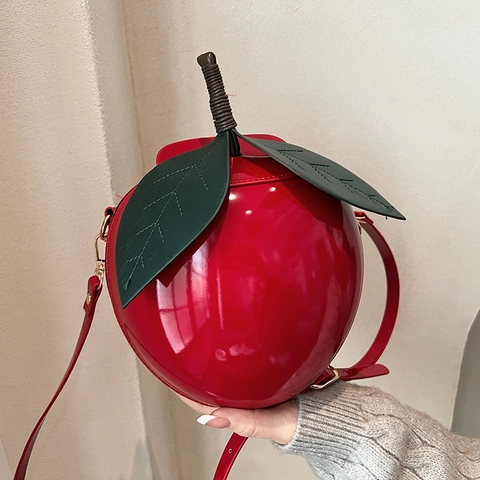Sac Bandoulière Créatif En Forme De Fruit Cuir PU Brillant Pomme Pêche Nouveauté Sac À Main Pour Femmes Style Doux