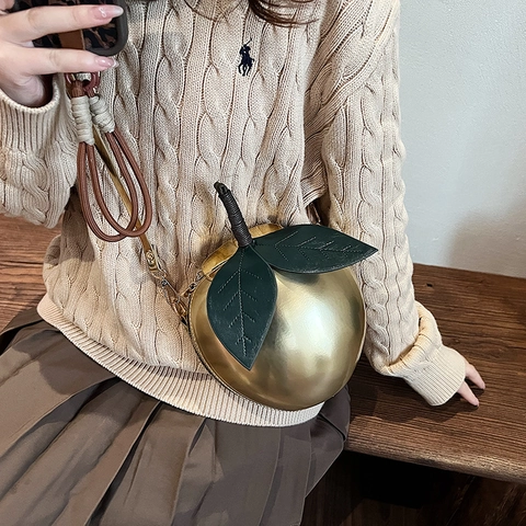 Sac Bandoulière Créatif En Forme De Fruit Cuir PU Brillant Pomme Pêche Nouveauté Sac À Main Pour Femmes Style Doux