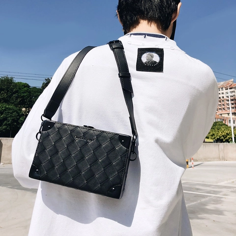 Damen Gewebte PU-Leder Box Umhängetasche Ecknieten Vintage Hartschalen Schultertasche Koreanischer Stil Mode Nische