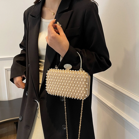Borsa Da Sera Di Lusso Da Donna Künstliche Perle Paillettes Strass Festa Formale Matrimonio Borsa A Mano Con Manico In Metallo Catena