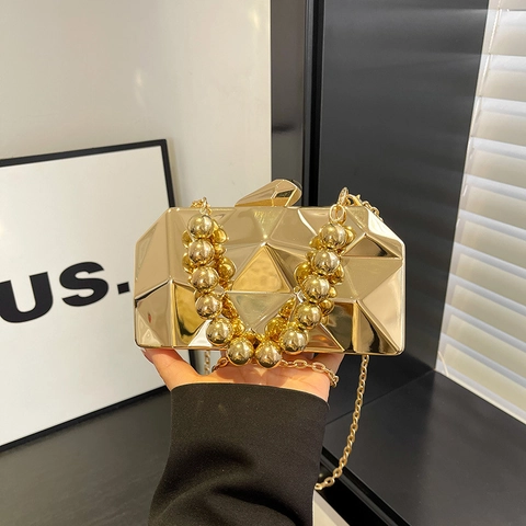 Borsa Da Sera In Metallo Sfaccettato Geometrico Con Tracolla A Catena Pochette Lucida Per Festa Matrimonio Cena Moda Donne
