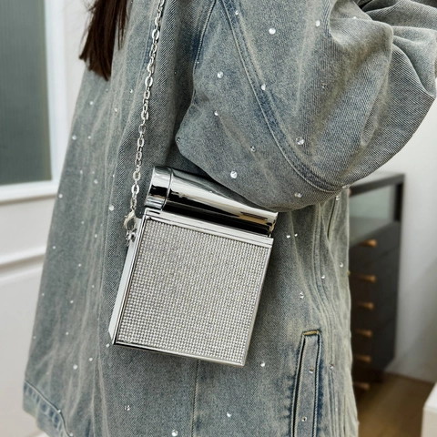 Mini Borsa A Tracolla Con Strass Catena In Metallo Scatola Quadrata Pochette Da Sera Per Donna Accessorio Da Festa Vintage