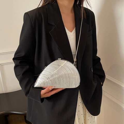 Avondtas Van Acryl In De Vorm Van Een Schelp Metallic Glans Conch Handtas Met Ketting Voor Feesten Bruiloften Banketten