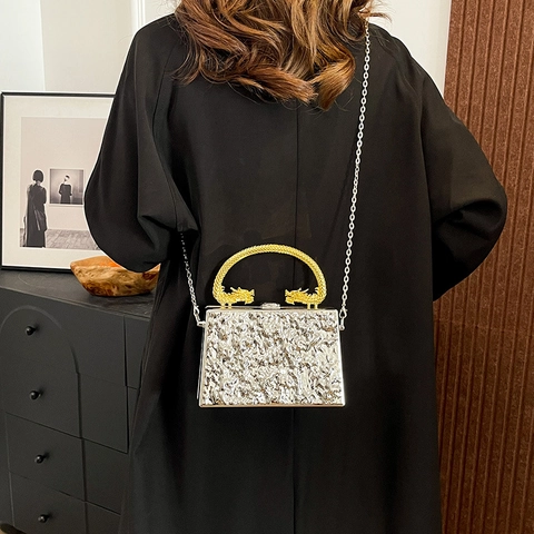 Luxuriöse Abendtasche Mit Drachenornament Spiegel Acryl Clutch Für Damen Formelle Party Tasche Mit Kette