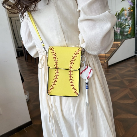 Sac De Téléphone Bandoulière Thème Baseball Cuir PU Sportif Surpiqûres Rouges Petit Sac Carré Avec Charme Pour Femmes Filles