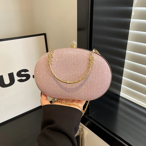 Women Evening Clutch Bag Glitter Shimmer Hard Shell Box Purse With Chain Strap Rhinestone Clasp For Party Wedding Prom