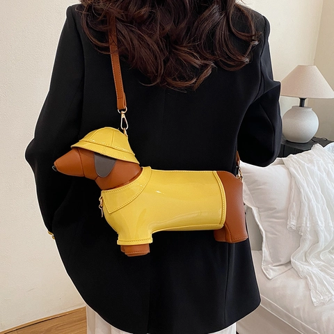 Borsa A Tracolla A Forma Di Bassotto Pelle PU Borsa A Spalla Animale Creativa Con Decoro Cappello Colore A Contrasto Per Donne