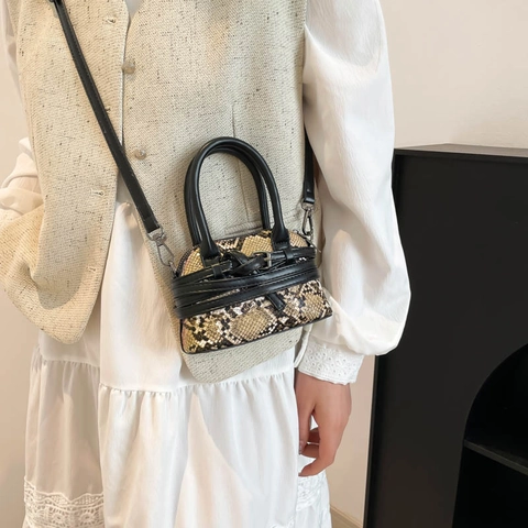 Mini Sac Coquille Imprimé Serpent Simili Cuir Vintage Mode Sac À Bandoulière Pour Femmes Avec Poignée