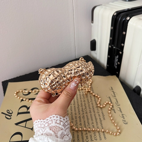 Mini Borsa A Tracolla Creativa In Metallo A Forma Di Arachide Con Catena Borsa Da Sera Rigida Per Donna Pochette Per Rossetto
