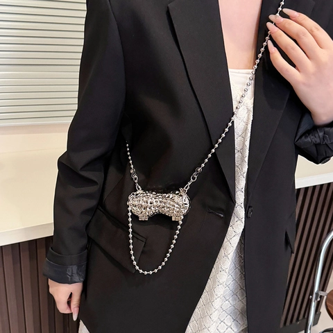 Mini Borsa A Tracolla Creativa In Metallo A Forma Di Arachide Con Catena Borsa Da Sera Rigida Per Donna Pochette Per Rossetto