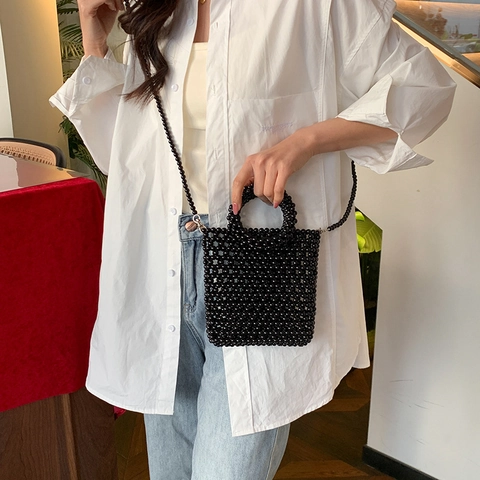 Mini Sac À Main Fait Main Perlé Sac À Épaule Bandoulière Tote Mode Douce Nouveauté Arc-En-Ciel Künstliche Perle Brillant Pour Femmes