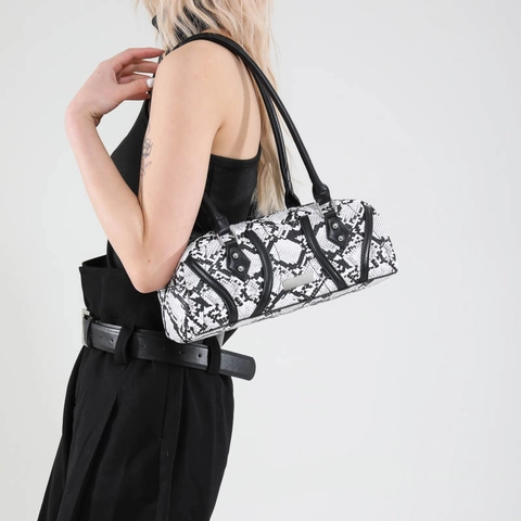 Borsa A Spalla Sottoascella Da Donna Motivo Serpente Pelle PU Grande Capacità Borsa A Mano Barile Moda Con Cerniera E Rivetto