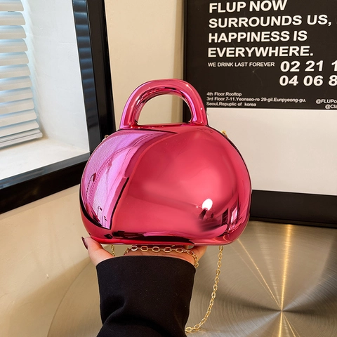 Bolso De Hombro De Acrílico Brillante Acabado Metálico Espejo Bolso De Mano Concha Irregular Color Caramelo Cadena Chic