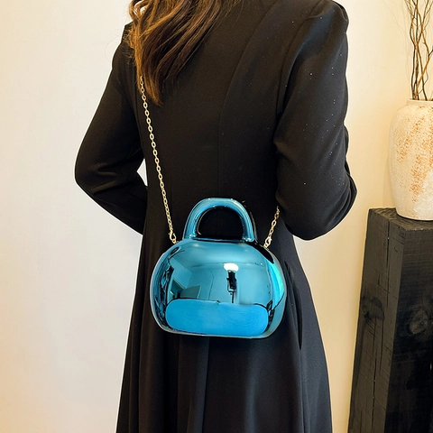 Bolso De Hombro De Acrílico Brillante Acabado Metálico Espejo Bolso De Mano Concha Irregular Color Caramelo Cadena Chic