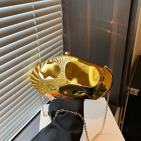 Metallic Spiegel Clutch Tasche Irreguläre Form Acryl Hartschale Abendtasche Mit Kette Für Damen Party Mode