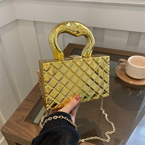 Damen Gesteppte Abendtasche Glänzende Acryl Box Clutch Mit Metallketten Schultergurt Rautenmuster Handtasche Für Party