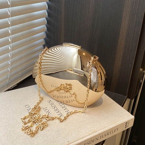 Abendtasche Aus Acryl Mit Spiegelglanz Metallische Kieselsteinform Hartschalen Clutch Mit Kettengurt Für Damen Partys