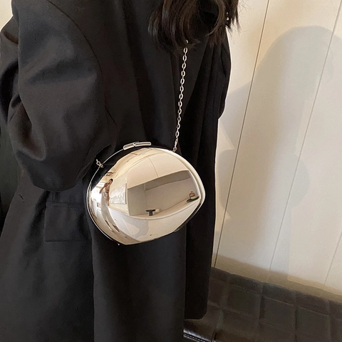Abendtasche Aus Acryl Mit Spiegelglanz Metallische Kieselsteinform Hartschalen Clutch Mit Kettengurt Für Damen Partys