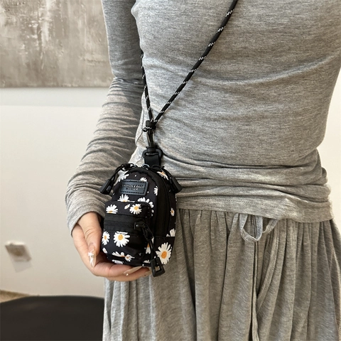 Mini Rucksack Stil Münzbörse Oxford Tuch Kirsche Gänseblümchen Druck Kopfhörer Etui Kleine Tragbare Zubehör Umhängetasche Für Damen