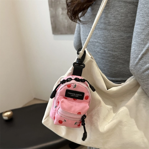 Mini Rucksack Stil Münzbörse Oxford Tuch Kirsche Gänseblümchen Druck Kopfhörer Etui Kleine Tragbare Zubehör Umhängetasche Für Damen