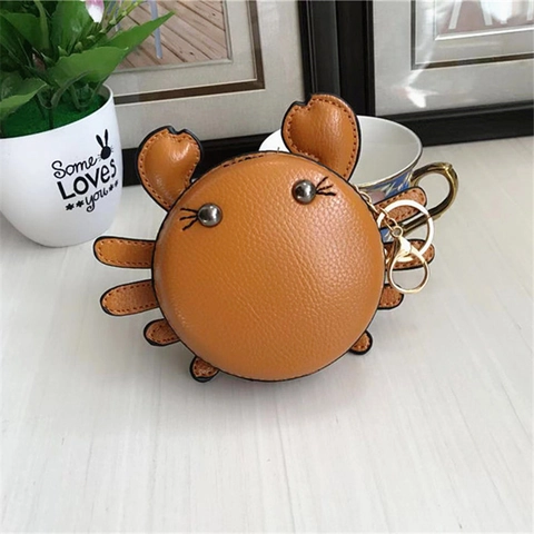 Crab Shaped Mini Coin Purse PU Leather Litchi Pattern Keychain Pendant Cute Animal Storage Bag Women