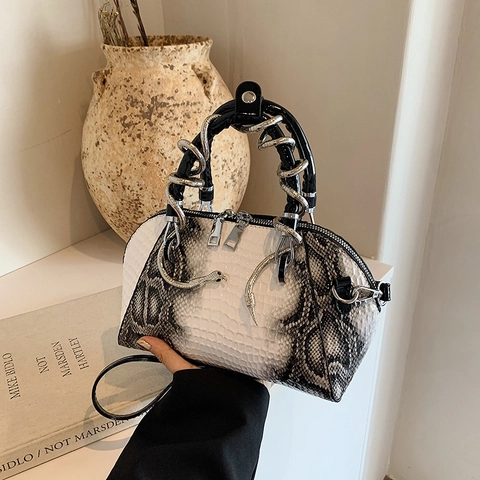 Sac À Main Coquille Mode Femmes Cuir PU Motif Serpent Crocodile Avec Poignée Métal Serpent Sac Bandoulière Versatile