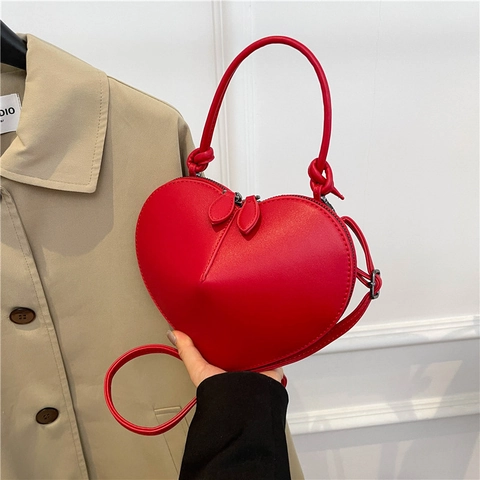Heart Shaped Bag PU Leather Women Crossbody Shoulder Handbag Trendy Metallic Matte Color Retro Style With Top Handle