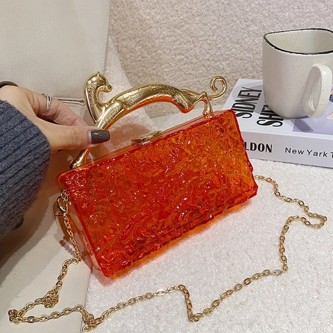Acrylic Evening Clutch Bag Transparent Ice Texture Box Handbag Gold Leopard Handle Chain Strap For Women Party Banquet