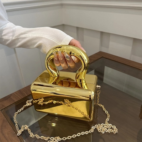Acryl Spiegel Box Abendtasche Mit Metallkettenriemen Und Dickem Gebogenem Griff Moderne Vintage Handtasche Für Damen