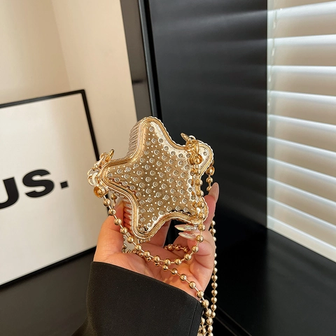 Mini Borsa Da Sera A Forma Di Stella Strass Catena In Metallo Tracolla Rigida Pochette Da Festa Matrimonio Donna
