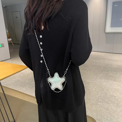 Mini Borsa Da Sera A Forma Di Stella Strass Catena In Metallo Tracolla Rigida Pochette Da Festa Matrimonio Donna