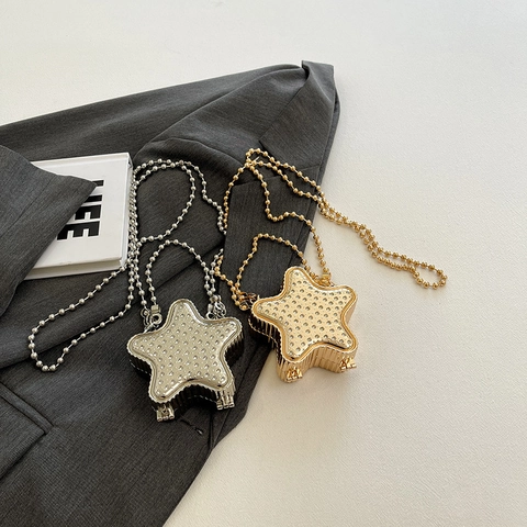 Sac De Soirée En Forme D'étoile Pour Femme Strass Chaîne Métallique Fête Banquet Mini Pochette Mode Élégante