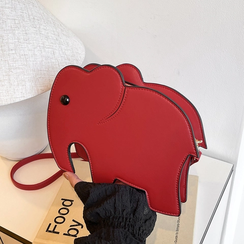Elephant Shaped Crossbody Bag For Women PU Leather Cartoon Animal Shoulder Bag With Adjustable Strap Contrast Color