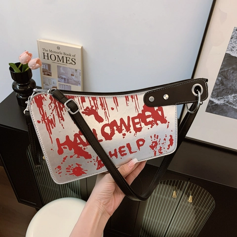 Borsa Novità A Forma Di Coltello Da Macellaio Pelle PU Stampa Schizzi Di Sangue Halloween Help Borsa A Tracolla Gothic