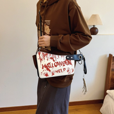 Borsa Novità A Forma Di Coltello Da Macellaio Pelle PU Stampa Schizzi Di Sangue Halloween Help Borsa A Tracolla Gothic