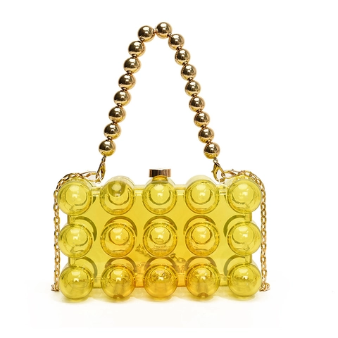 Borsa Da Sera Trasparente In Acrilico Texture Bolla Catena In Metallo Borsa A Tracolla Con Manico In Perle Per Donna