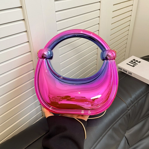 Sac À Main Dumpling En Acrylique Effet Miroir Métallique Sac Bandoulière Demi-Lune Avec Poignée Ronde Et Chaîne Métallique
