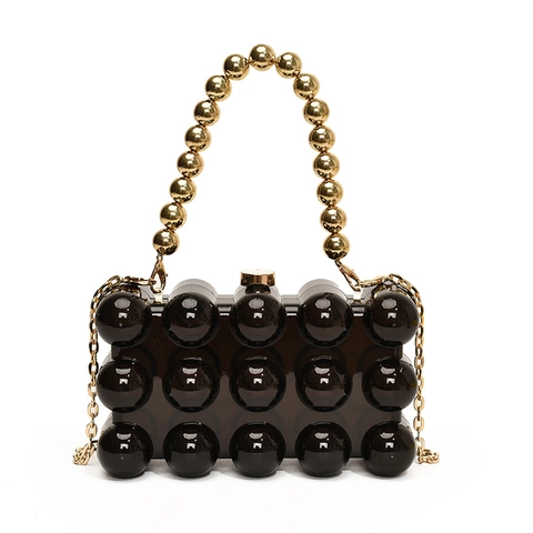 Borsa Da Sera Trasparente In Acrilico Texture Bolla Catena In Metallo Borsa A Tracolla Con Manico In Perle Per Donna