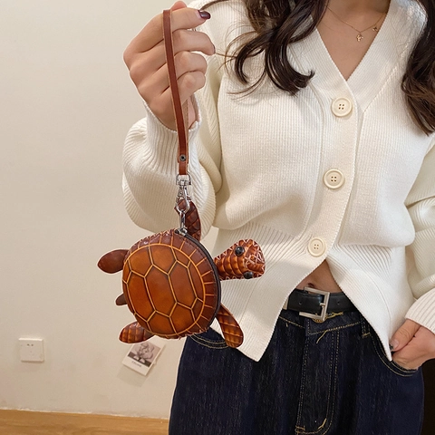 Creative Turtle Shape PU Leather Coin Purse Mini Lipstick Storage Bag Handheld Cute For Women Girls