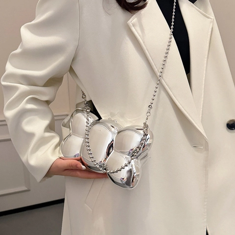Avondtas Acryl Strikvorm Metallic Spiegelafwerking Afneembare Kettingriem Elegante Partytas Voor Dames