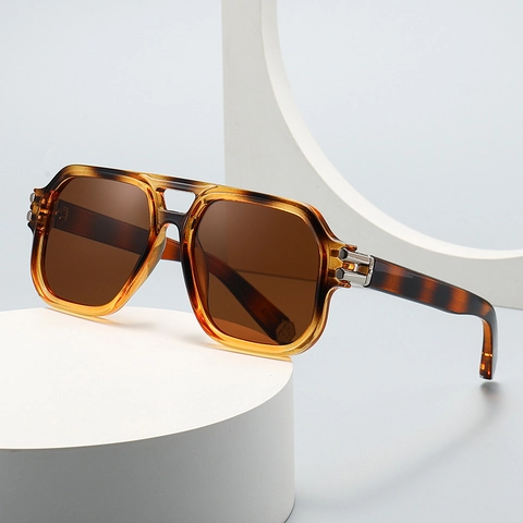 Fashion Square Sunglasses Double Bridge Polarized UV400 Protection Vintage Aviator Style PC Frame With Metal Hinges Unisex