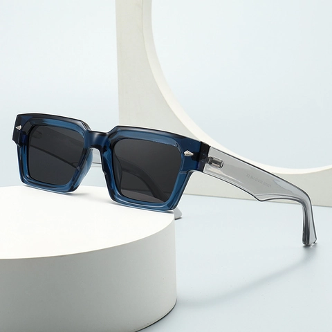Retro Rechteck Sonnenbrille PC Dicker Rahmen UV400 Schutz Mode Vintage Brillen Mit Silbernen Nieten Für Damen Herren