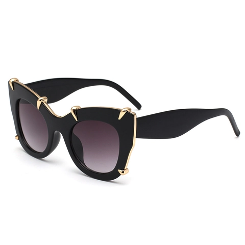 Mode Damen Cat-Eye Sonnenbrille Übergroß Kunststoff Metall Rahmen Mit Metallkrallen Deko UV400 Schutz Streetstyle