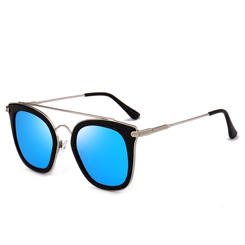 Mode Polarisierte Sonnenbrille Für Damen Doppelsteg Großer Rahmen UV400 PC Metall Retro Streetstyle Quadratische Outdoor Brille