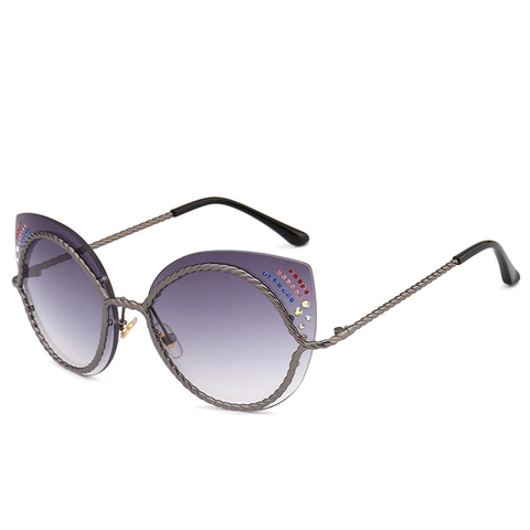 Fashion Kattenoog Strass Zonnebril Voor Vrouwen Retro Gedraaide Touw Metalen Frame Gradiënt Lenzen UV400 Luxe Zonnebril