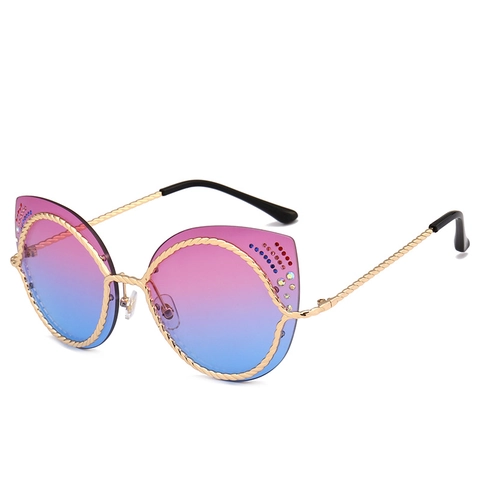Fashion Kattenoog Strass Zonnebril Voor Vrouwen Retro Gedraaide Touw Metalen Frame Gradiënt Lenzen UV400 Luxe Zonnebril