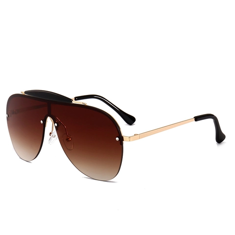 Pilot Shield Oversized Zonnebril Voor Vrouwen Mannen Metaal Frame UV400 Gradiënt Lens Trendy Flat Top Shield Bril
