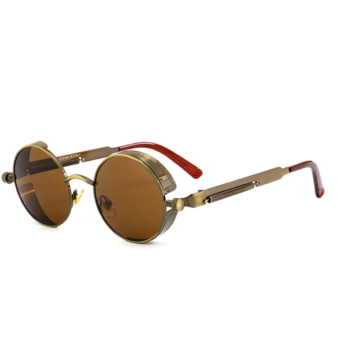 Steampunk Στρογγυλά Γυαλιά Ηλίου για Άνδρες Γυναίκες Μεταλλικός Σκελετός Ρετρό Βιομηχανικό Στυλ Προστασία UV400 Ελατηριωτός Βραχίονας Πλευρική Ασπίδα
