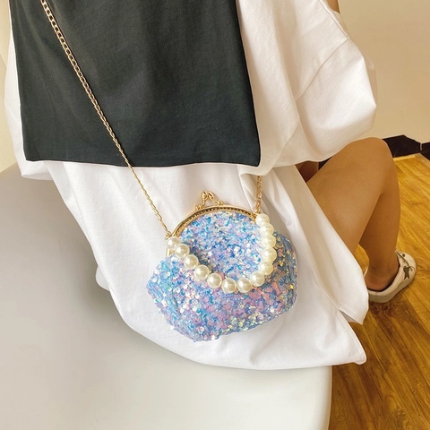 Pailletten Abendtasche Mit Künstliche Perlengriff Mode PU Leder Umhängetasche Für Frauen Party Hochzeit Vintage Stil